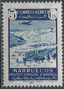 Spanish Morocco C11 (mh) 5c landscape, Ketama, dp blue (1942)