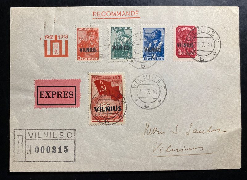 1941 Vilnius German Occupation Of Latvia Cover Russian Stamps Overprints Sc#10