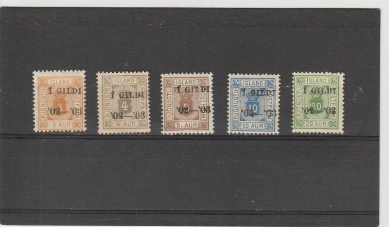 Iceland  Scott#  O20-O24  MH  (1902-3 Overprint)