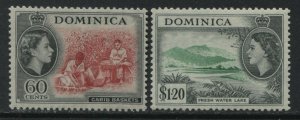 Dominica QEII 1954 60 cents and $1.20 mint o.g. hinged