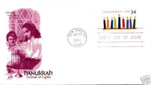 3547  34c Hanukkah 2001, ArtCraft, FDC