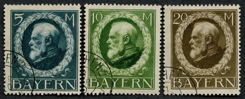 Bavaria (German States) #112 - 114, Used.  High values of set. 2017 SCV $155.00