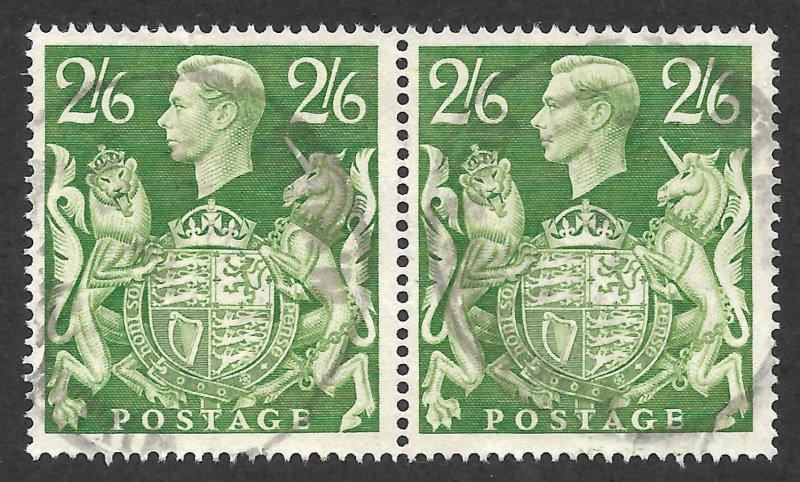 Doyle's_Stamps: Used 1942 British Pair 2-Shilling, 6-Pence KGVI Scott  #249A