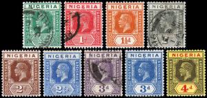Nigeria Scott 18-20, 21a, 23-26, 27a (1923-32) Mint/Used H VF, CV $35.40