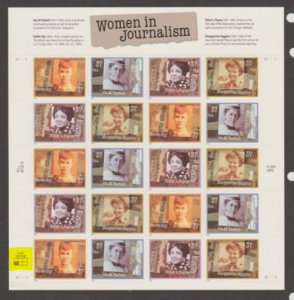 U.S. Scott #3665-3668 Women in Journalism - Mint NH Sheet - Highlighted LL Plate