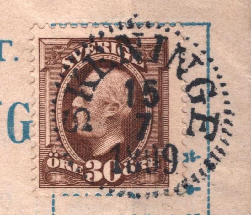 SWEDEN Money Order Receipt *SKENINGE* 1899 CDS Piece 30o Stamp Used SS826