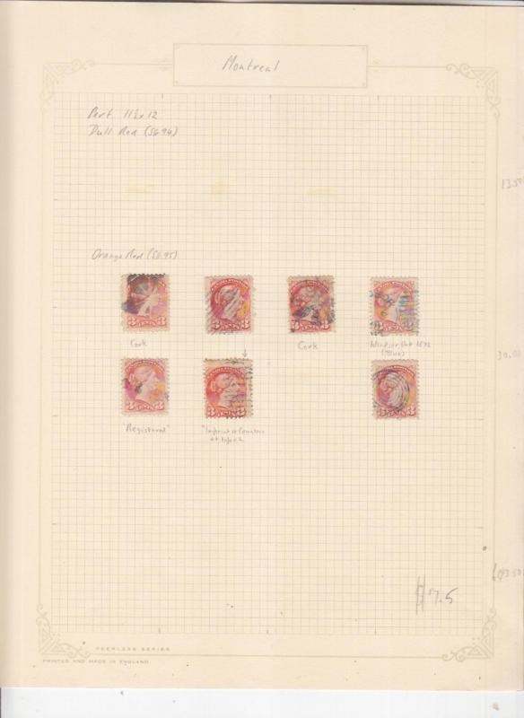 CANADA, Small Queen, 3c., various on old album page, used. (7)