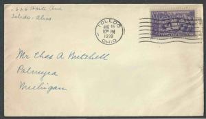 1939 Baseball Stamp On Commercial Cover Toledo Oh