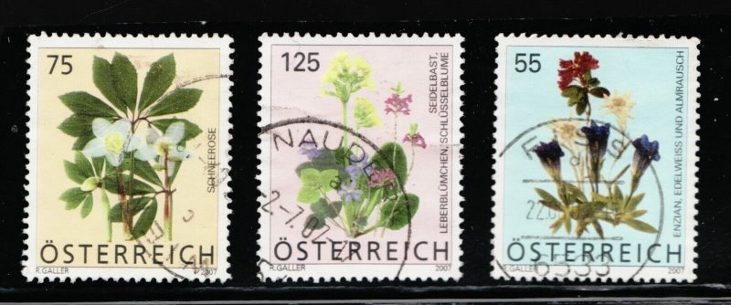 2007 Austria Sc# 2079-081 Alpine Flowers - Used postage stamps Cv$7.60