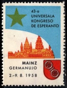 1958 Germany Poster Stamp 43rd Universal Congress Of Esperanto Mainz August 2-9