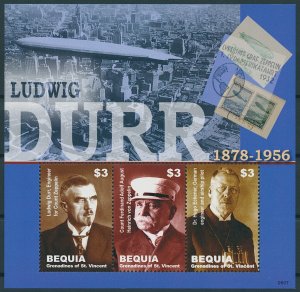 Bequia Stamps 2006 MNH Ludwig Durr Zeppelins Airships Aviation 3v M/S