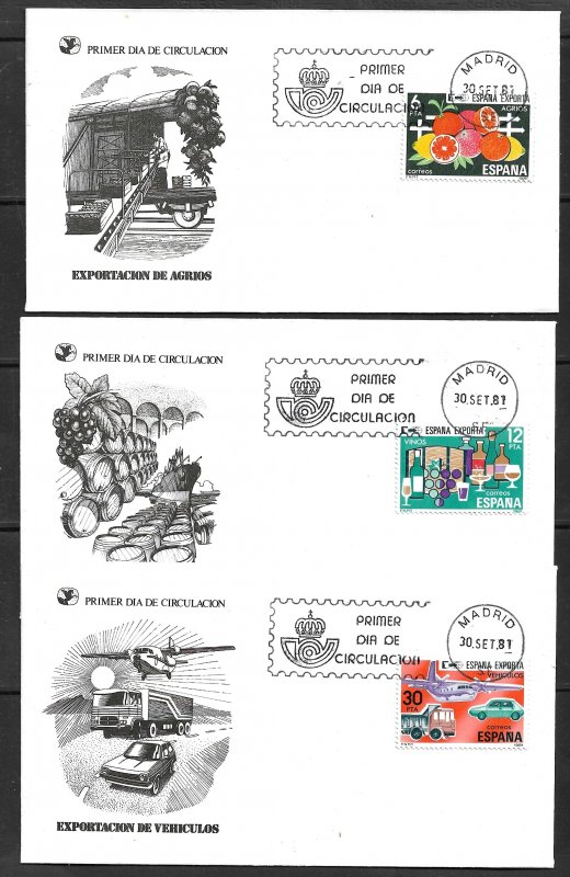 SPAIN 1981 FRUIT WINE VEHICLES EXPORT Set Sc 2247-2249 on 3 Cachet U/A FDCs