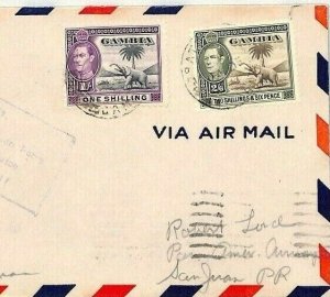 GAMBIA 2s/6d High Value ELEPHANT PALM WW2 Air Mail Cover 1942 Puerto Rico BH16