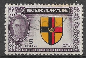 SARAWAK SG185 1950 $5 DEFINITIVE USED