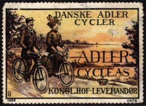 Vintage Denmark Poster Stamp Adler Bicycles Joint Stock Company Unused