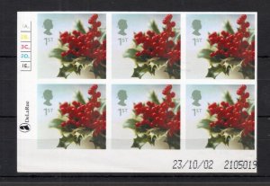 1st CHRISTMAS 2002 UNMOUNTED MINT IMPERFORATE CYLINDER BLOCK OF 6