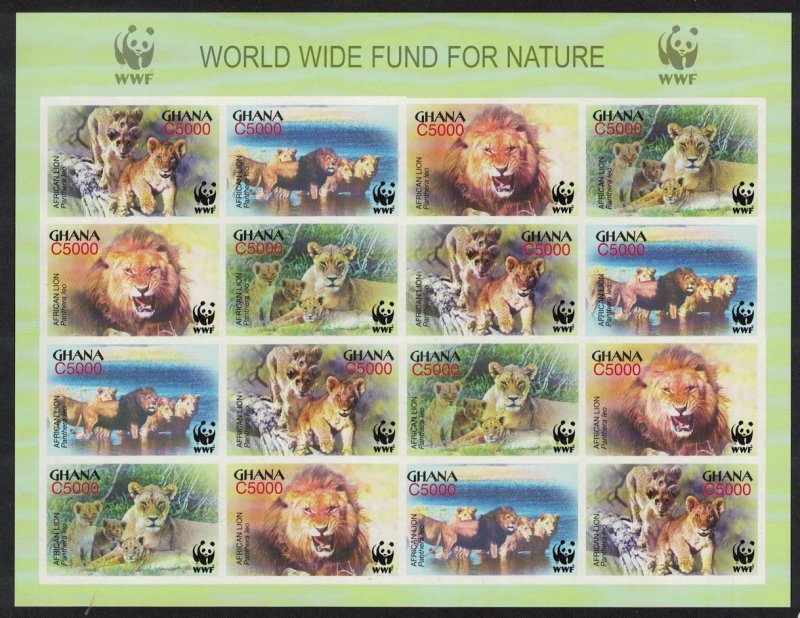 Ghana WWF African Lion Imperf Sheetlet of 4 sets 2004 MNH SC#2433 a-d