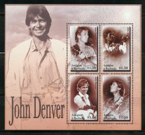 ANTIGUA  JOHN DENVER  SHEET  MINT NEVER HINGED