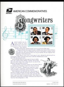 USPS 1996 COMMEMORATIVE PANEL 3100-3103 SONGWRITERS