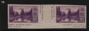 1935 Farley Mt Rainier Sc 770 mint gutter pair 3c Parks, no gum as issued