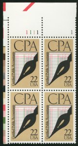 US #2361 PLATE BLOCK, CPA, VF mint never hinged, super fresh, CHOICE!