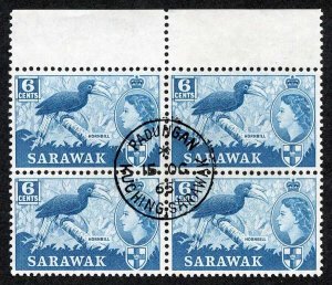 SARAWAK SG206 1964 6c Greenish Blue Wmk w12 CDS Block Cat 20 pounds