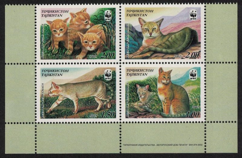 Tajikistan WWF Reed Cat 4v Block of 4 2002 MNH SC#185 a-d SG#189-192 MI#208-211