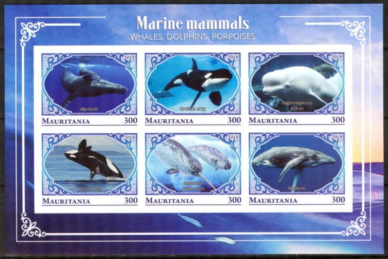 Mauritania 2018 Marine Mammals Whales Dolphins II Sheet Imperf. MNH Privat