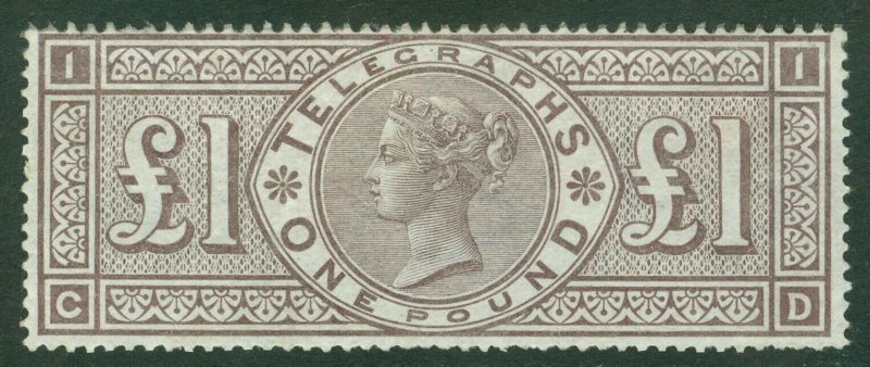 SG T17. 1887 Telegraph £1 brown-lilac. A fine very lightly mounted mint... 