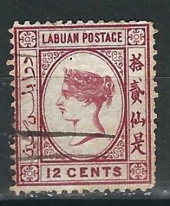 Labuan 3 SG 3 12c Carmine Used Pen Canc VF 1879 SCV $850