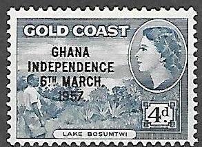 Ghana 1957 Queen Elizabeth, independence overprint, 4p, mlh, Scott #27