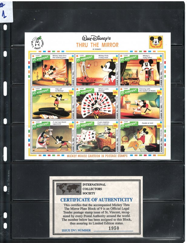 ST. VINCENT 1992 DISNEY CARTOONS M..S #1791 MNH