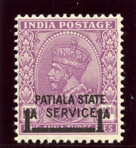 India - Patiala 1939 KGVI Official 1a on 1a3p mauve superb MNH. SG O69. Sc O58.