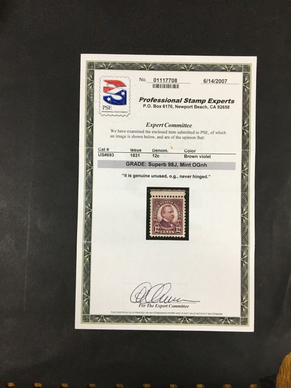 momen: US Stamps #693 Mint OG NH PSE Graded SUP-98J LOT #88511