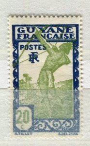 FRENCH COLONIES; GUYANE 1929 early Archer issue Mint hinged 20c. value