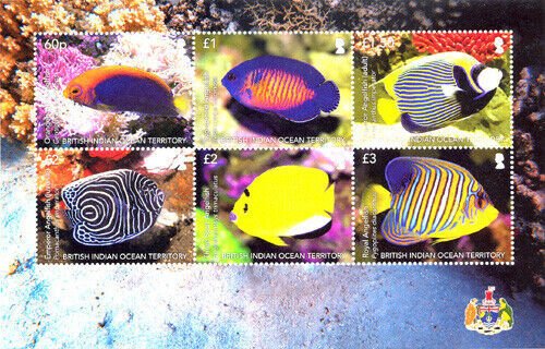 Stamps of BIOT 2021  - Angel Fish with 6 brands. Full sheet.