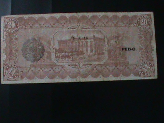 ​MEXICO-1915-CHIHUAHUA-MILITARY NOTE-$20 SLIGHLY CIR-.VF-110 YEARS OLD-LAST ONE