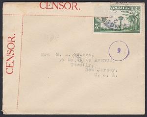 JAMAICA 1940 cover to USA  -Censor tape and small 6 in circle censor.......55026