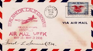 USA 1938 Cover Sc C23 National Air Mail Week Alameda CA Cachet Signed by Mayor