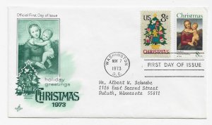 US 1507 & 1508 8c Christmas Issues on one FDC Artcraft Cachet Variety ECV $15.00