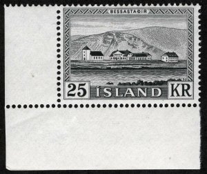Iceland Sc 305 Gray Black 25Kr MNH Original Gum LL Sheet Corner Sngl