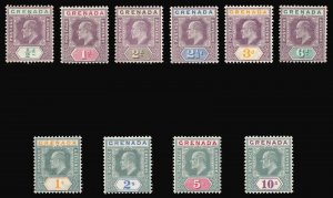 Grenada 1904 KEVII set complete MLH (Top value 10s SG76 MNH). SG 67-76. Sc 58-67