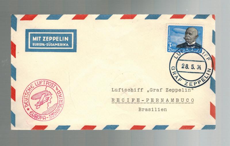 1934 Germany Graf Zeppelin Cover South America Flight LZ 127 to Brazil # C56
