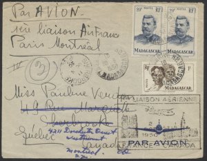 1950 Airmail Madagascar to Montreal via 1st Air France Flight From Paris France