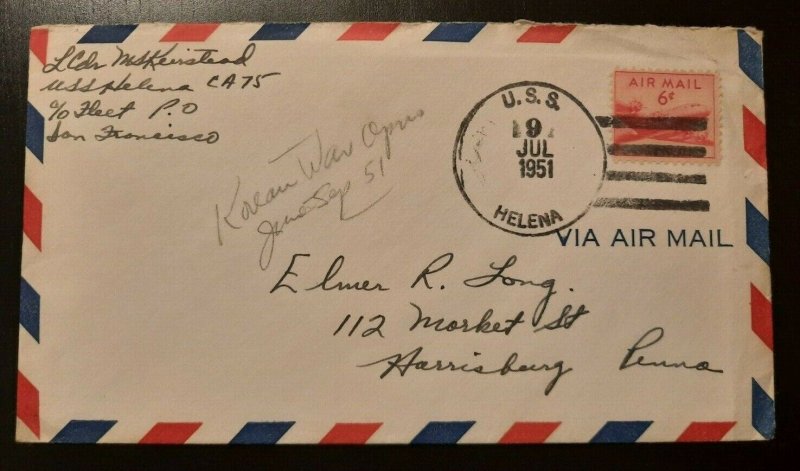 1951 Air Mail USS Helena FPO San Francisco Harrisburg Pennsylvania