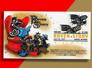 Grandpa Raven Tells A Story!  RAVEN STORY FDC with DCP.  Bennett Cachetoons