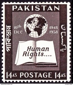 PAKISTAN 1958 QEII 14a Sepia, Tenth Anniv of Declaration of Human Rights SG10...