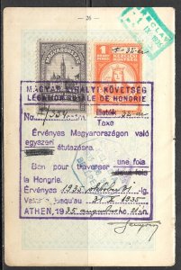 HUNGARY 1935 CONSUL FEES AND VISA REVENUES on PASSPORT PAGE 3 stamps