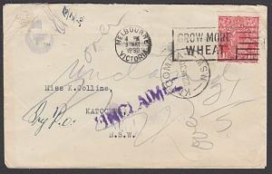 AUSTRALIA 1930 GV 2d on cover Melbourne to Katoomba - UNCLAIMED............57269