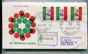 Italy FDC Venetia 1971 25th Ann.Repubblica strip of 3 circulated